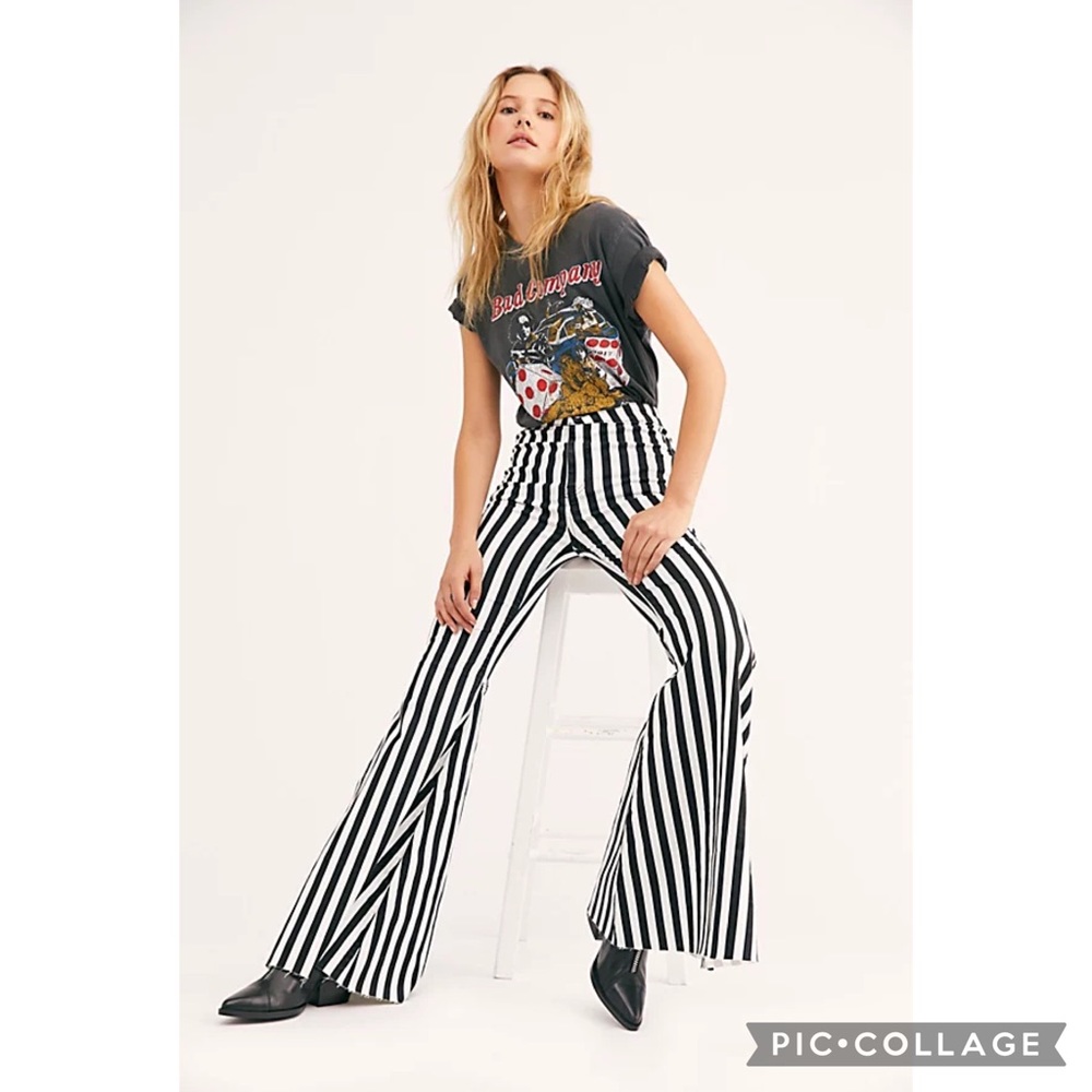 We the free Just Float On Printed Flare Jeans In Hampton Days Stripe Free People